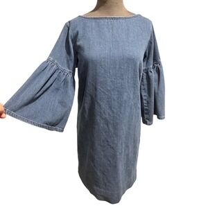 Lauren Ralph Lauren Denim Bell Sleeve Shift Dress Size 6 Boat Neck Knee Length